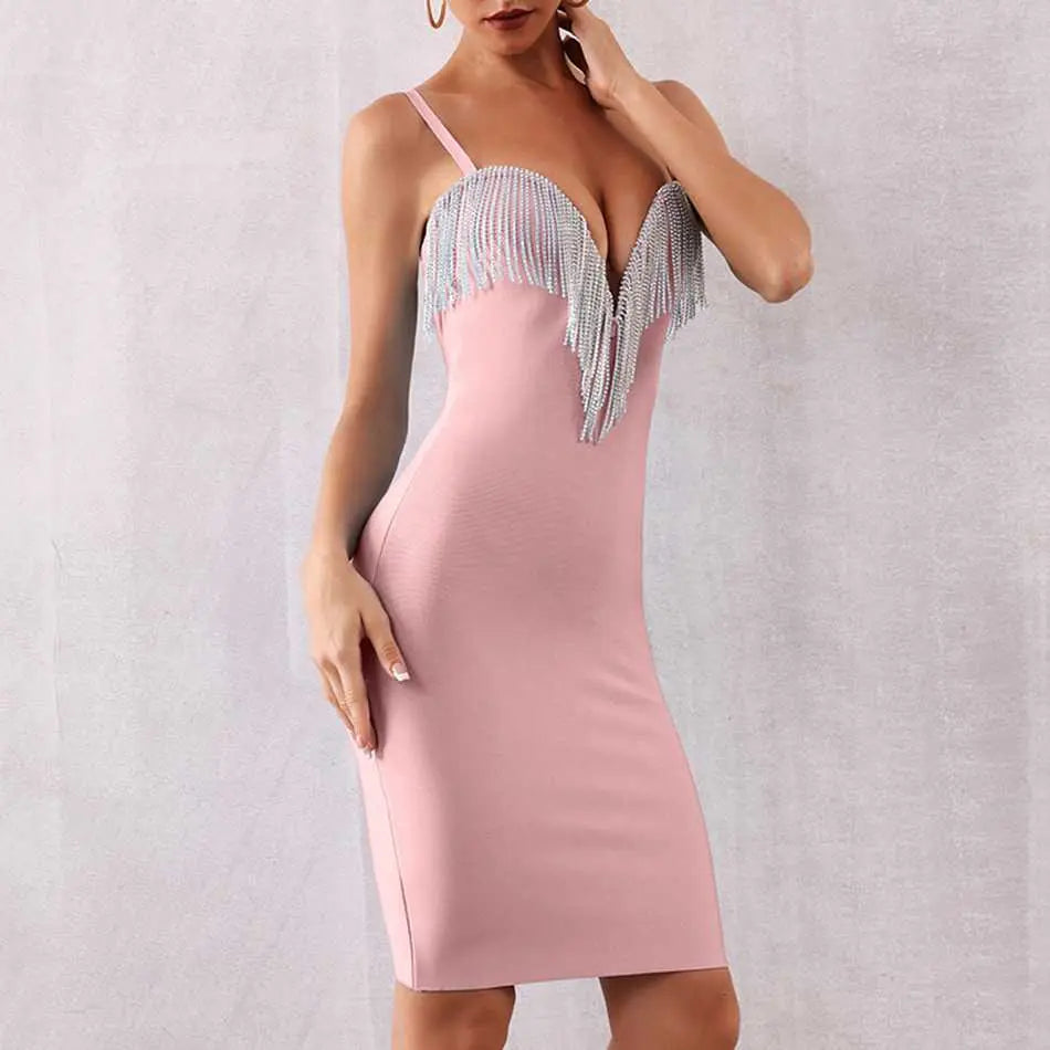 Tassels Spaghetti Strap Bandage Dress - MSCOOCO