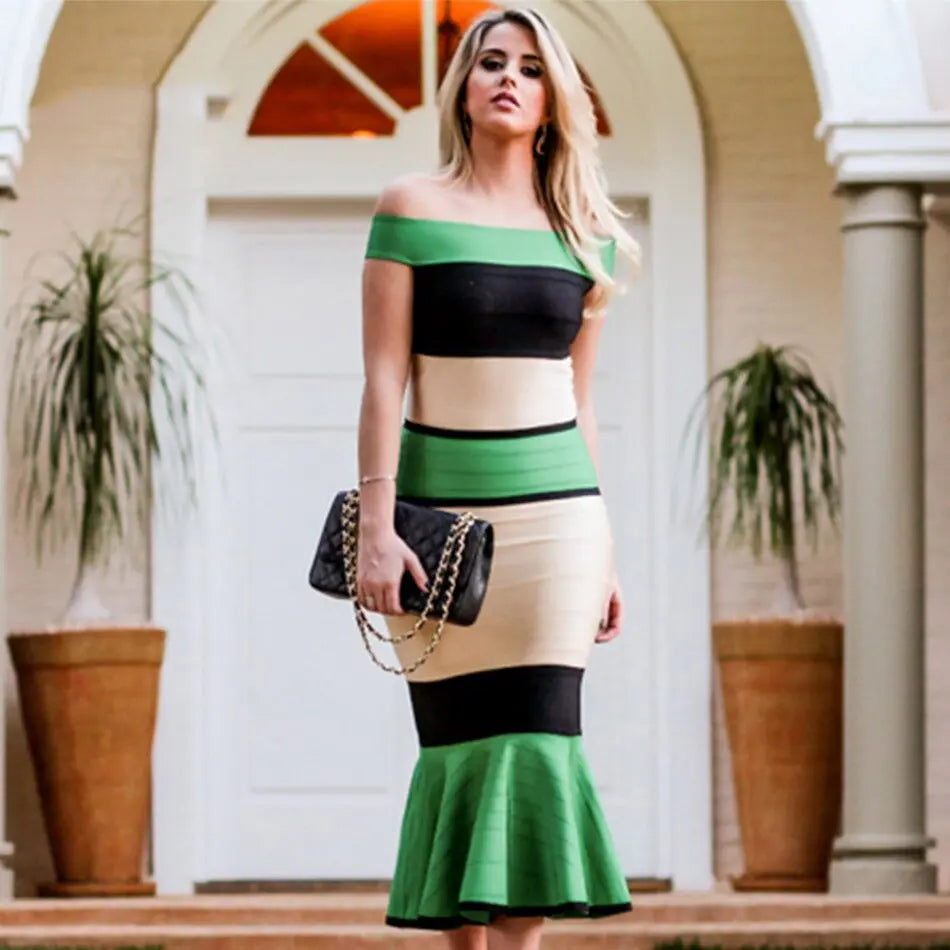 Verano Bodycon Bandage Mid Calf Mermaid Dress - MSCOOCO