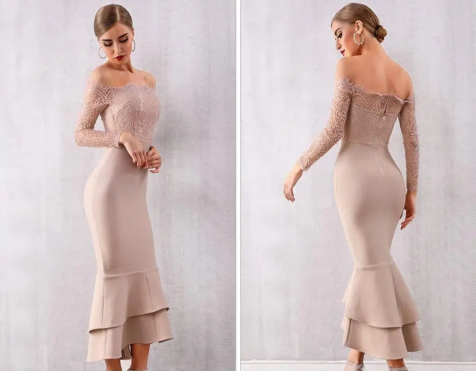 Verano Slash Neck Lace Dress - MSCOOCO