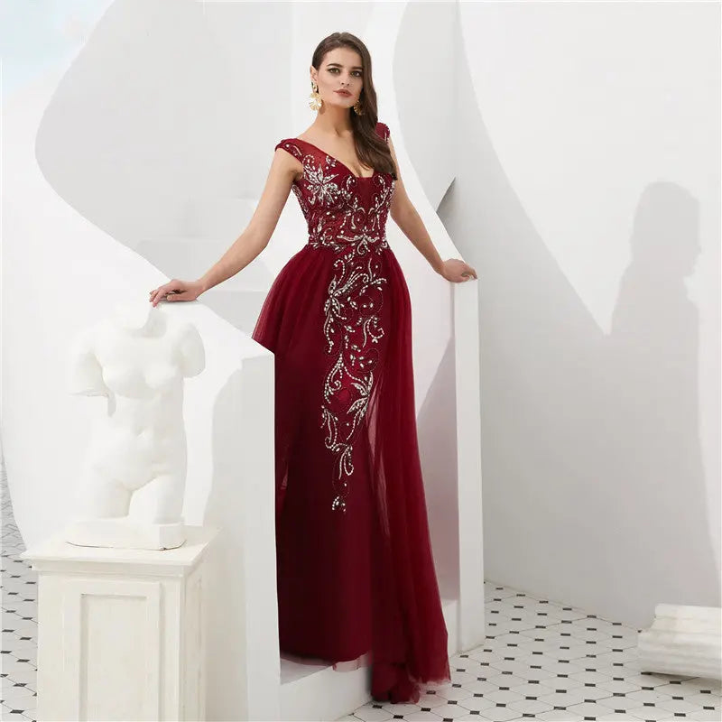 YARA Crystal Beaded Embellished Gown Mscooco.co.uk