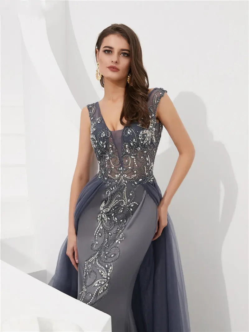 YARA Crystal Beaded Embellished Gown Mscooco.co.uk