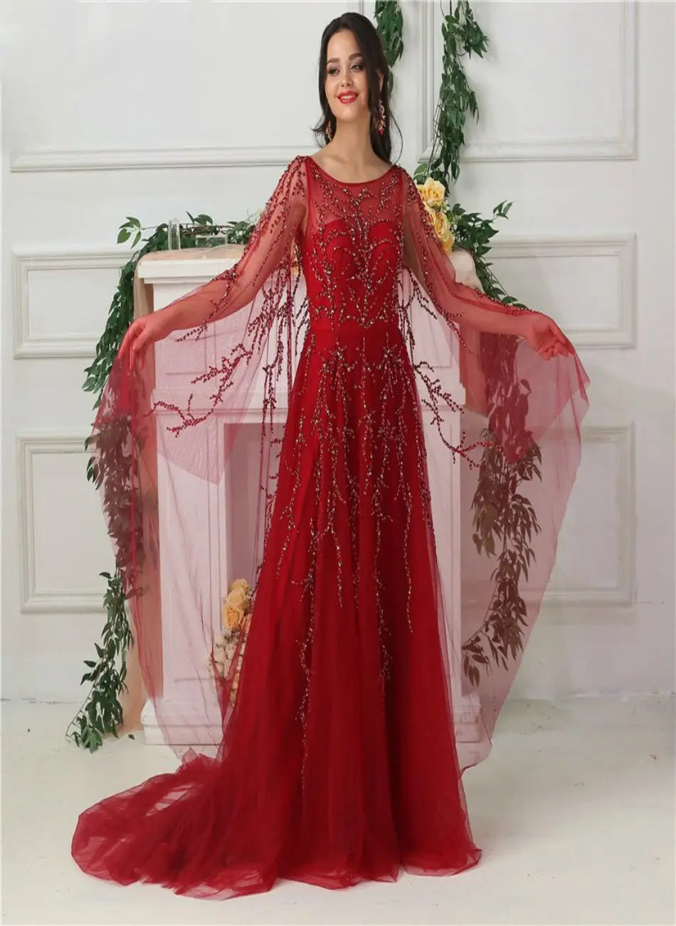 ZAYA - Shawl Yarn Beaded Evening Dress Mscooco.co.uk