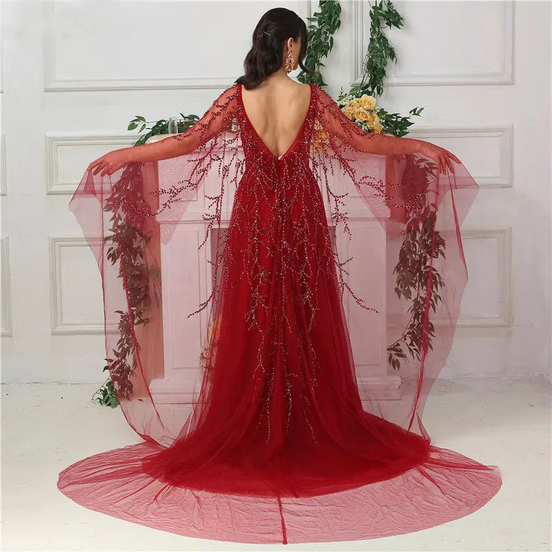 ZAYA - Shawl Yarn Beaded Evening Dress Mscooco.co.uk