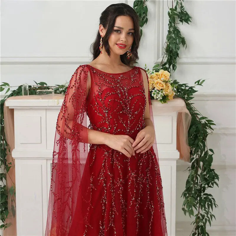 ZAYA - Shawl Yarn Beaded Evening Dress Mscooco.co.uk