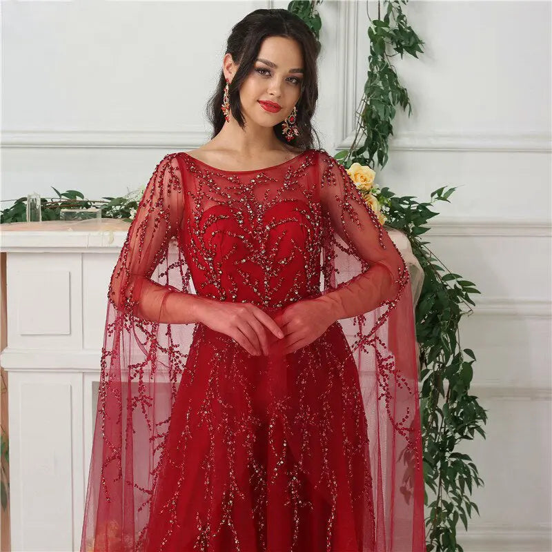 ZAYA - Shawl Yarn Beaded Evening Dress Mscooco.co.uk