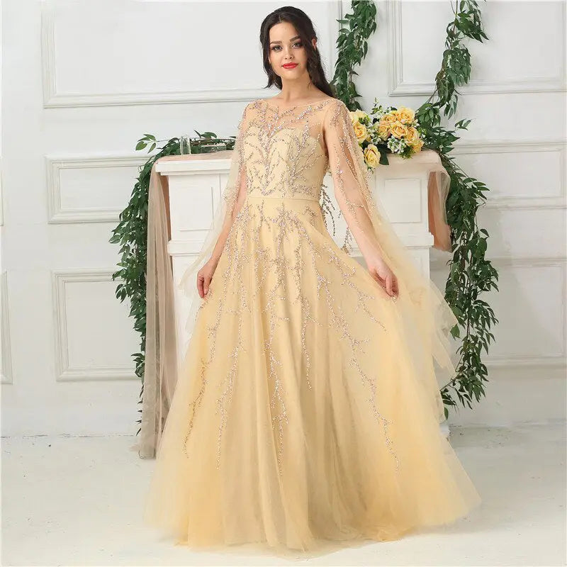 ZAYA - Shawl Yarn Beaded Evening Dress Mscooco.co.uk