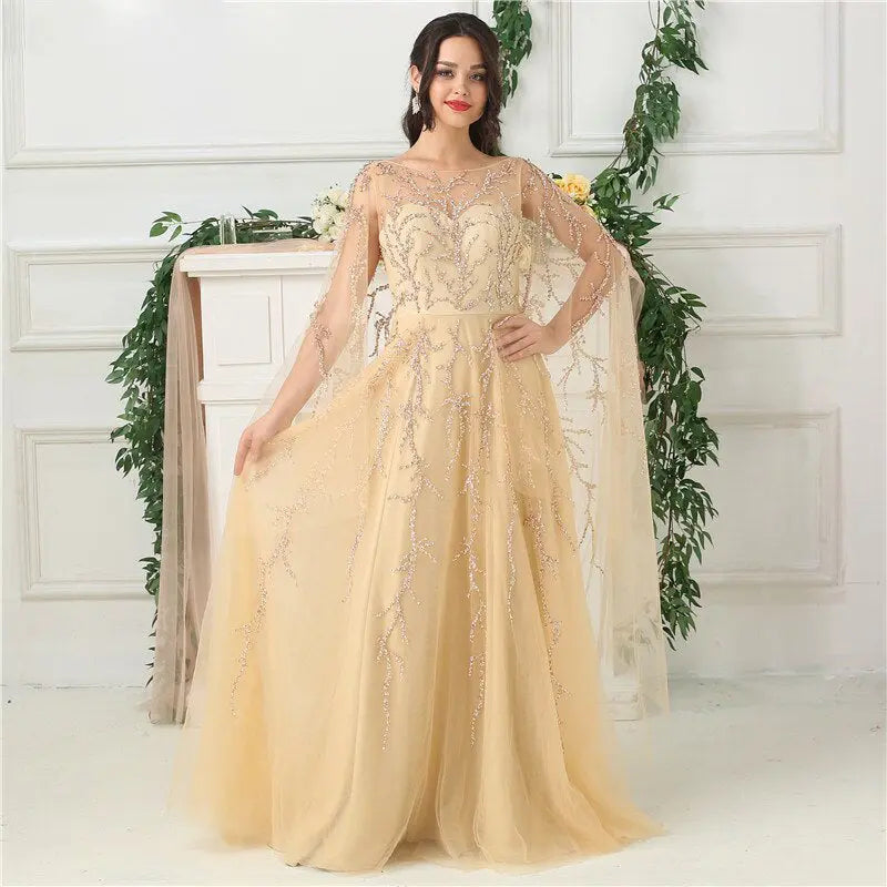 ZAYA - Shawl Yarn Beaded Evening Dress Mscooco.co.uk