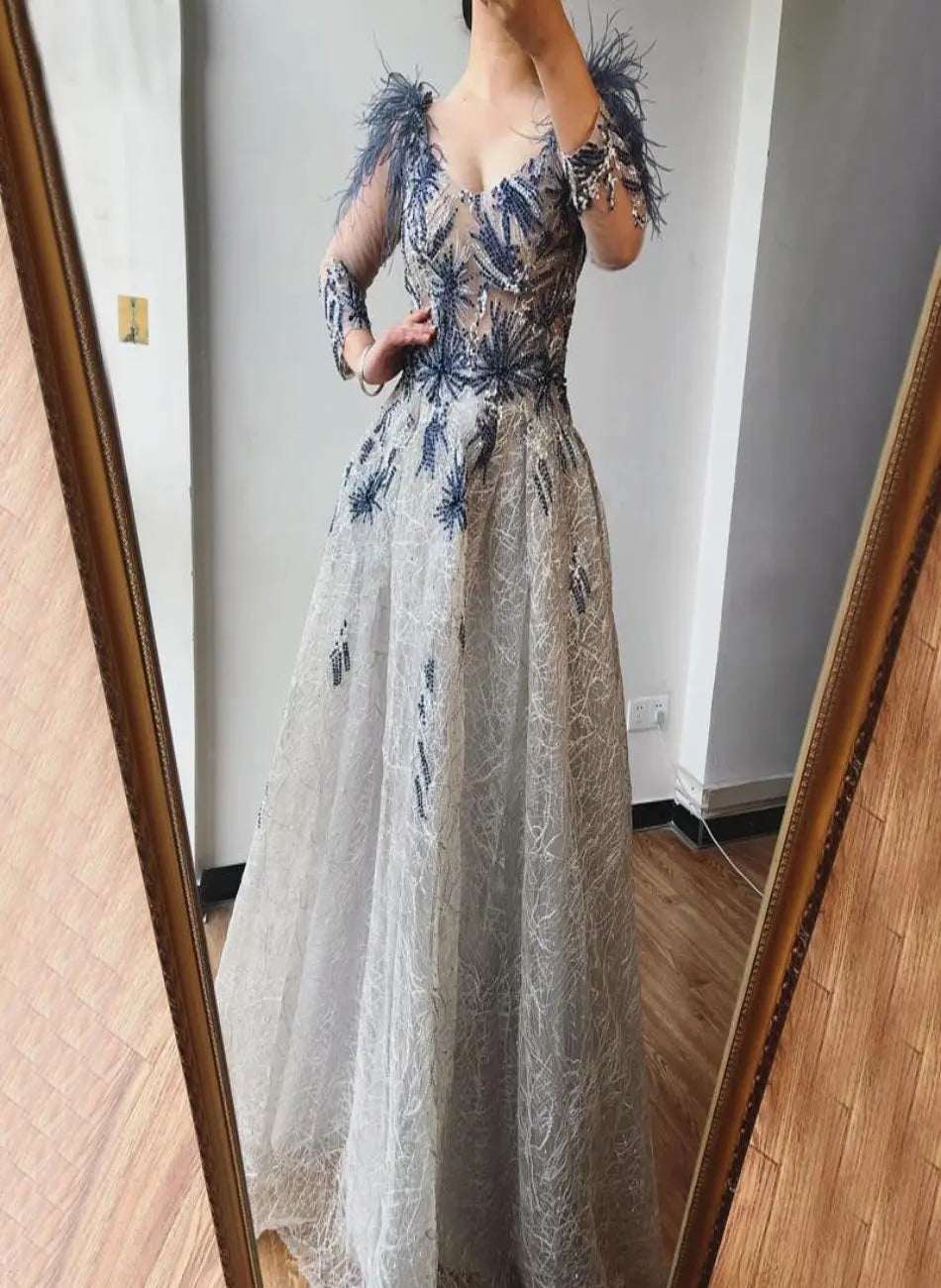 ZOE Feathers Crystal Evening Gown Mscooco.co.uk