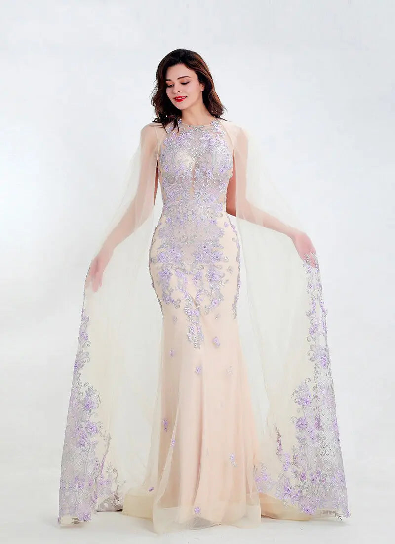Zara - Champagne Embroidered Evening Gown Mscooco.co.uk