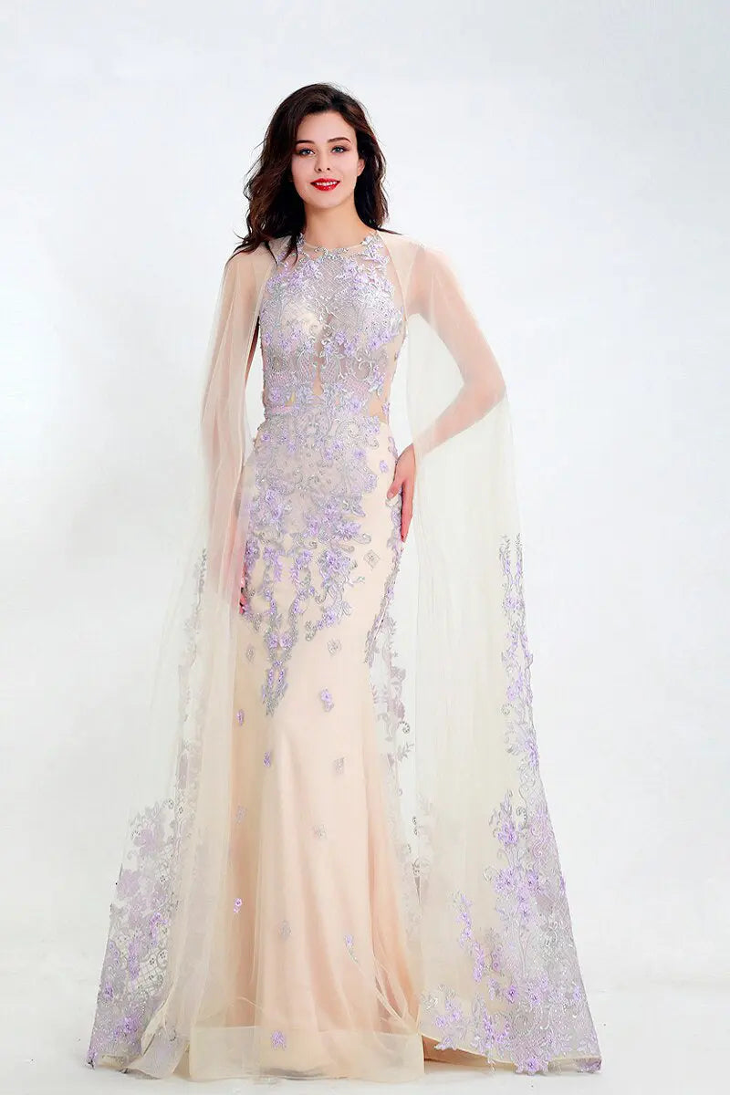 Zara - Champagne Embroidered Evening Gown Mscooco.co.uk