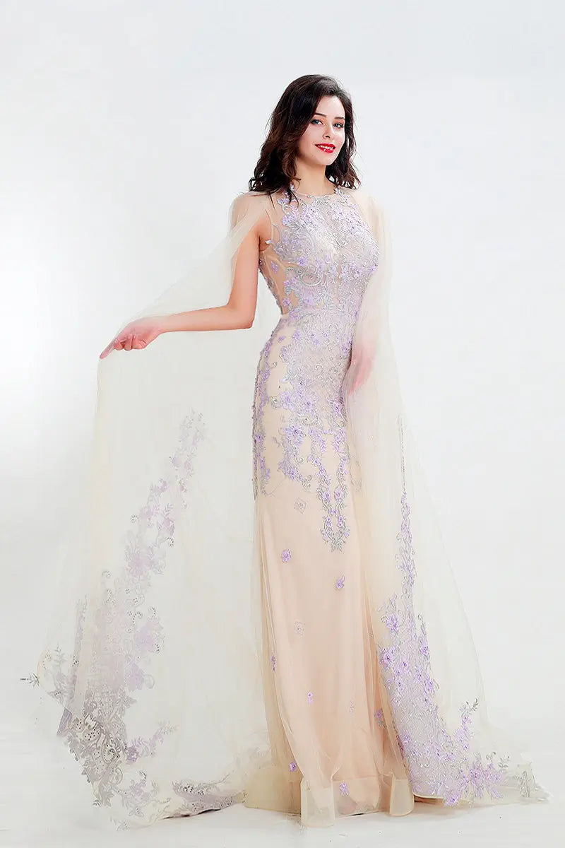 Zara - Champagne Embroidered Evening Gown Mscooco.co.uk