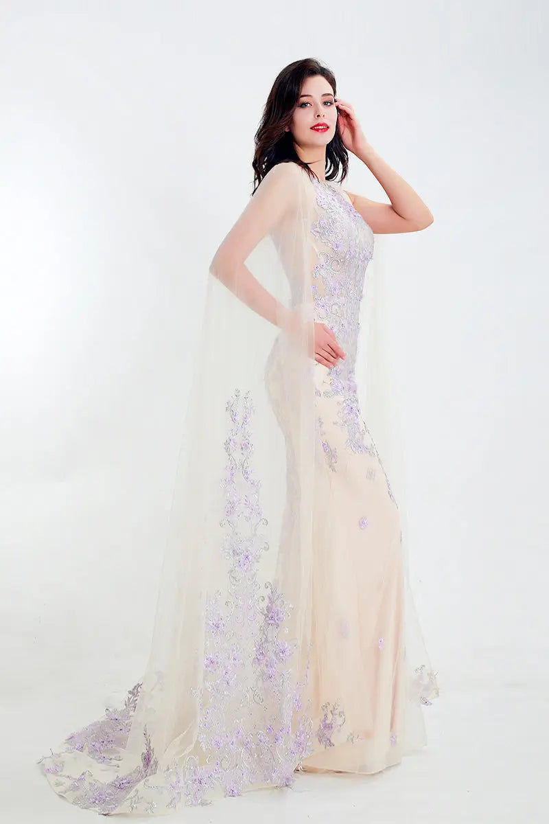 Zara - Champagne Embroidered Evening Gown Mscooco.co.uk