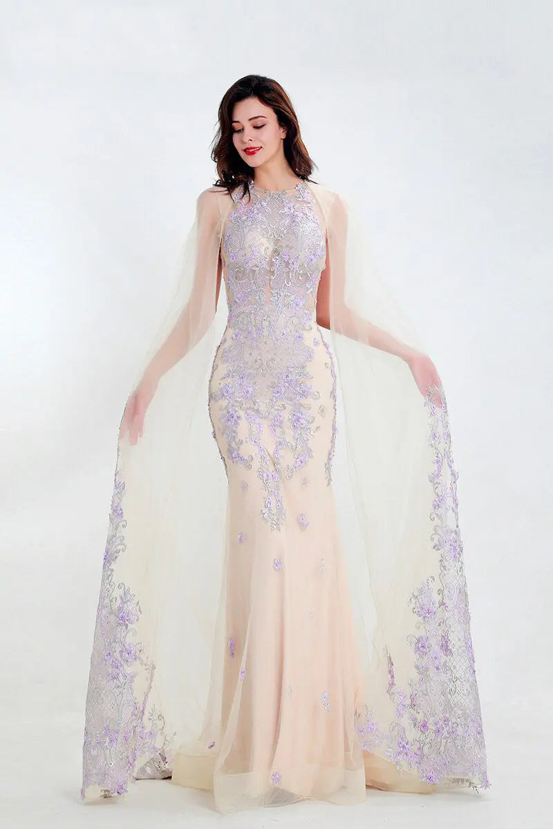 Zara - Champagne Embroidered Evening Gown Mscooco.co.uk