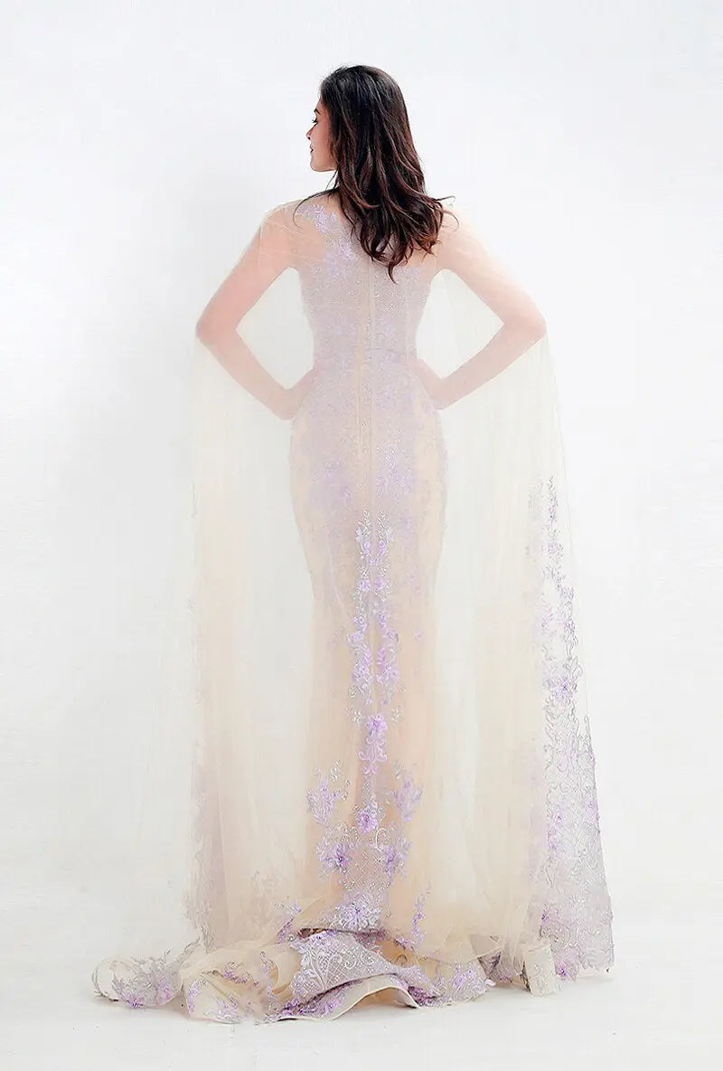 Zara - Champagne Embroidered Evening Gown Mscooco.co.uk