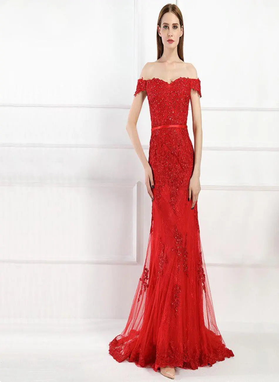 Zendaya Red Lace Mermaid Evening Dress Mscooco.co.uk