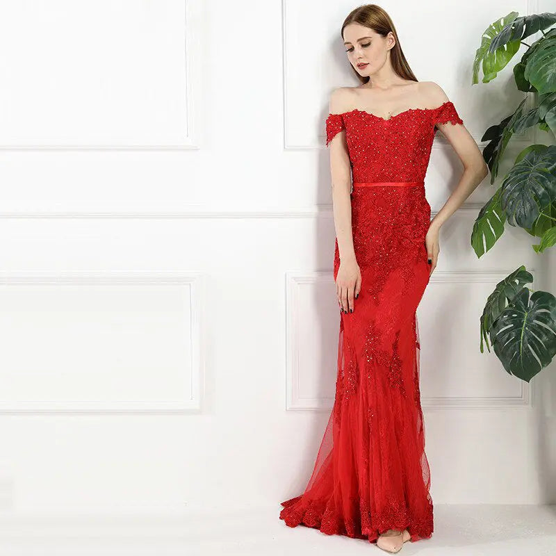 Zendaya Red Lace Mermaid Evening Dress Mscooco.co.uk