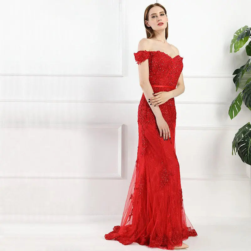 Zendaya Red Lace Mermaid Evening Dress Mscooco.co.uk