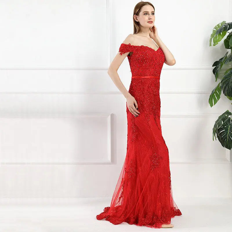 Zendaya Red Lace Mermaid Evening Dress Mscooco.co.uk