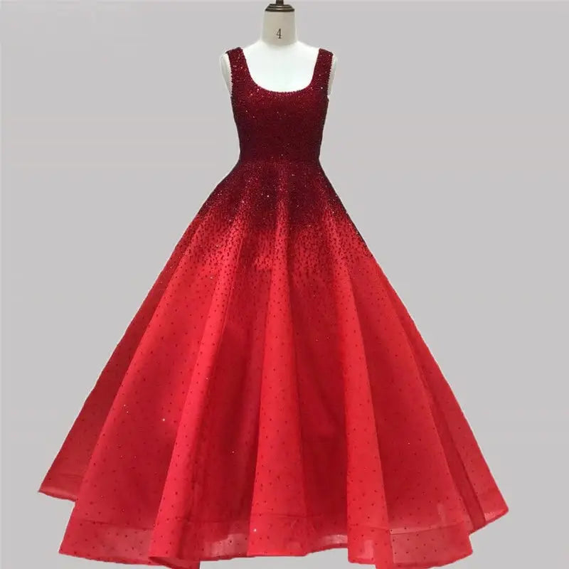 Zora Full Crystal A-Line Evening Dress Mscooco.co.uk