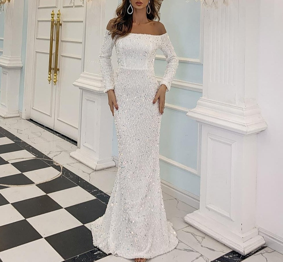 Myah Elegant Long Sleeves Sequins Maxi Dress Mscooco.co.uk