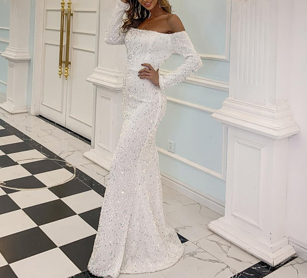 Myah Elegant Long Sleeves Sequins Maxi Dress Mscooco.co.uk