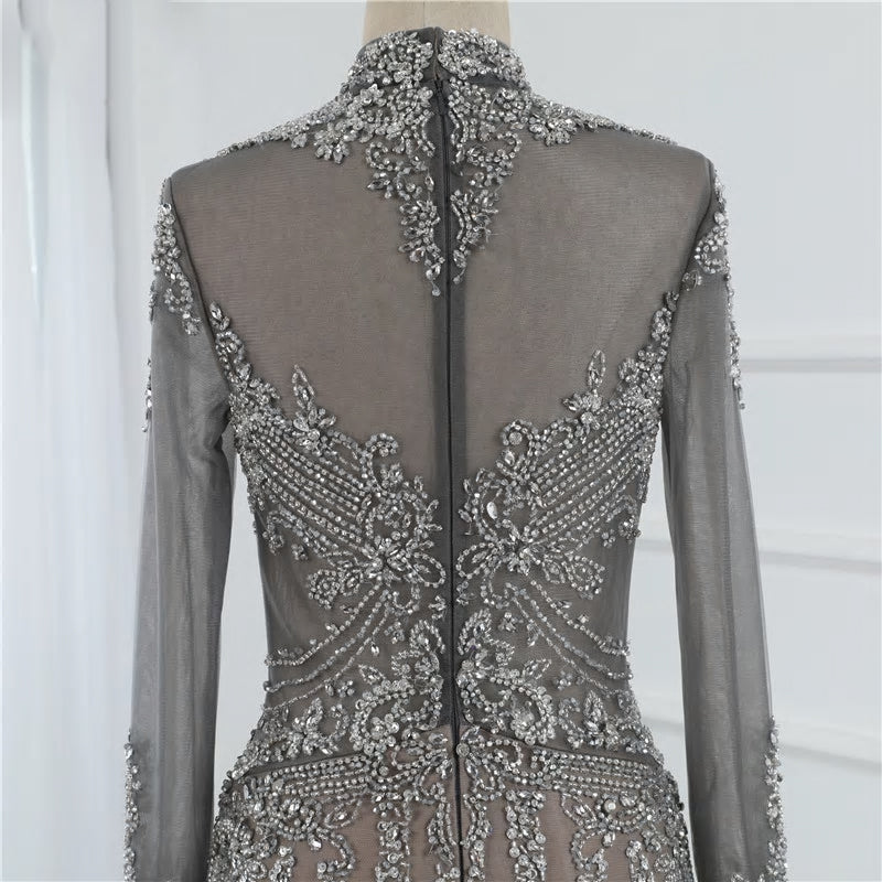 Luxury Long Sleeves Mermaid Diamond Sequined Sparkly Evening Gown - MSCOOCO