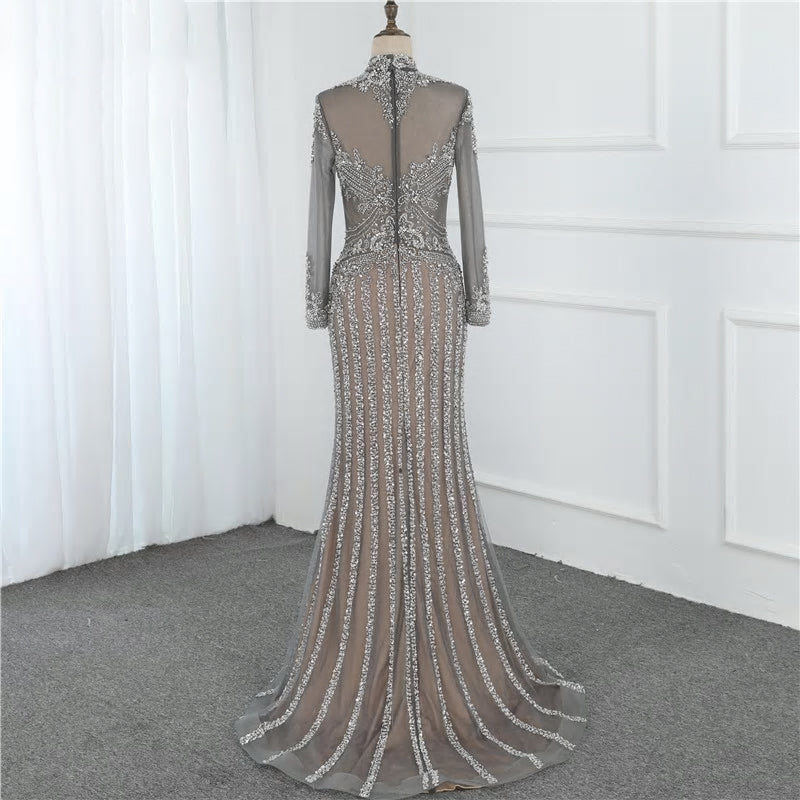 Luxury Long Sleeves Mermaid Diamond Sequined Sparkly Evening Gown - MSCOOCO