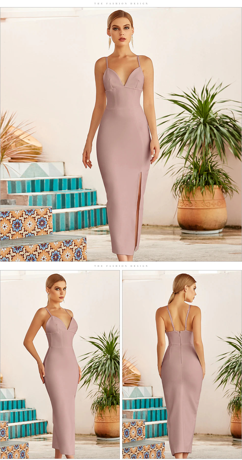V Neck Spaghetti Strap Celebrity Dress Mscooco.co.uk