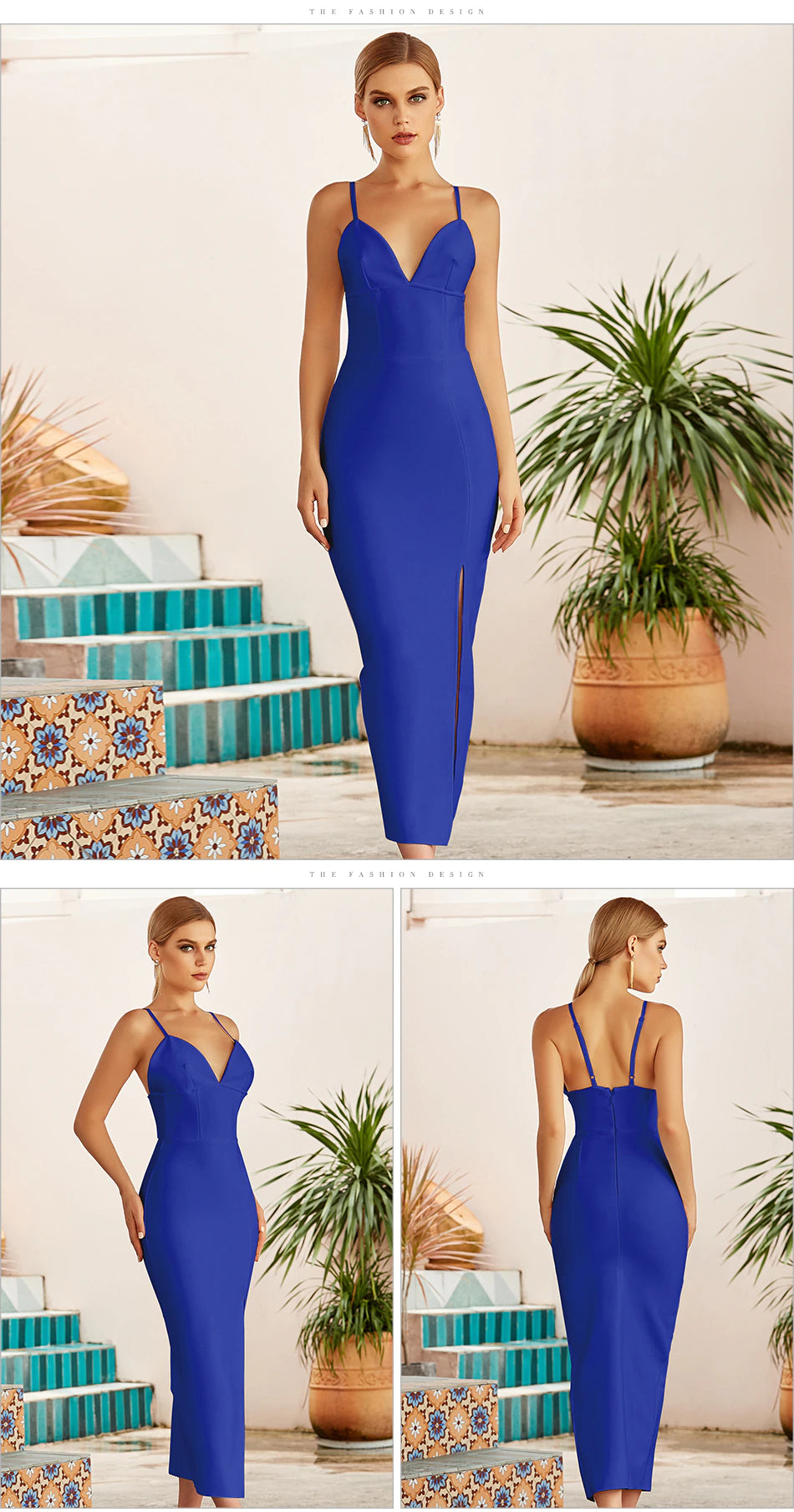 V Neck Spaghetti Strap Celebrity Dress Mscooco.co.uk