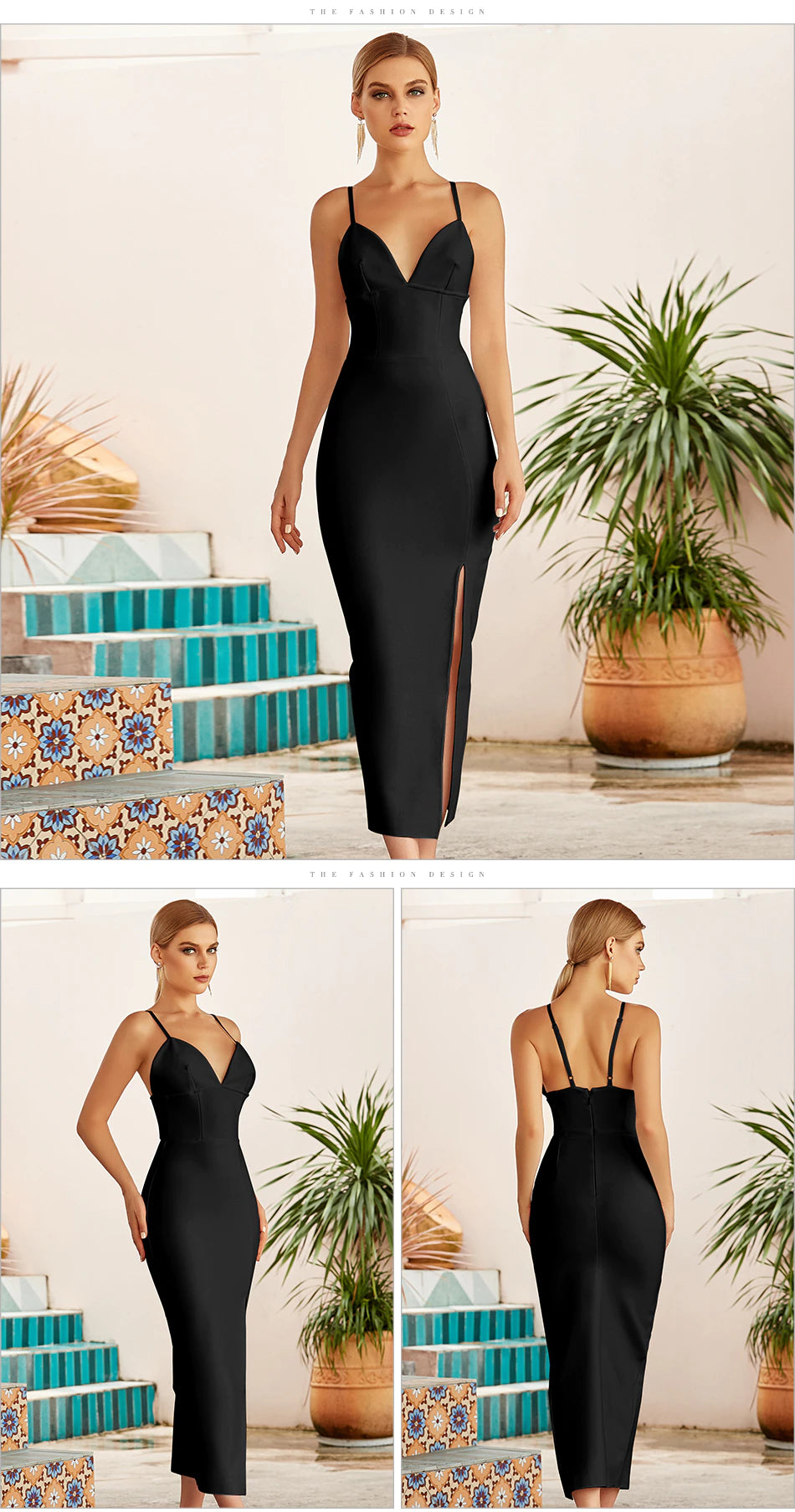 V Neck Spaghetti Strap Celebrity Dress Mscooco.co.uk