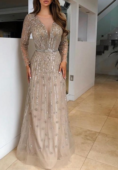 Makenna A-Line Luxury Sparkle Beading Formal Dress Mscooco.co.uk
