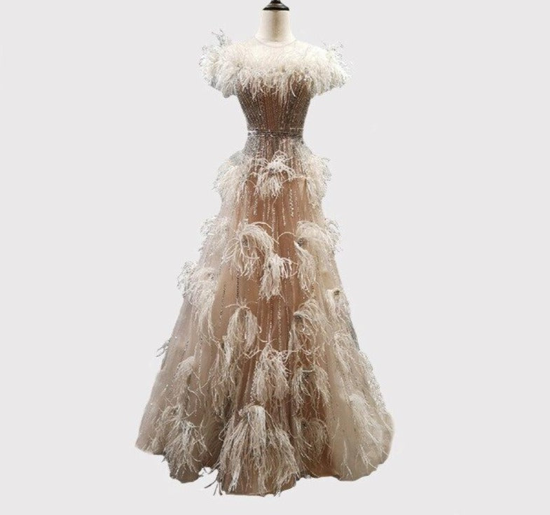 Tessa Elegant Feathers Beading Formal Dress Mscooco.co.uk