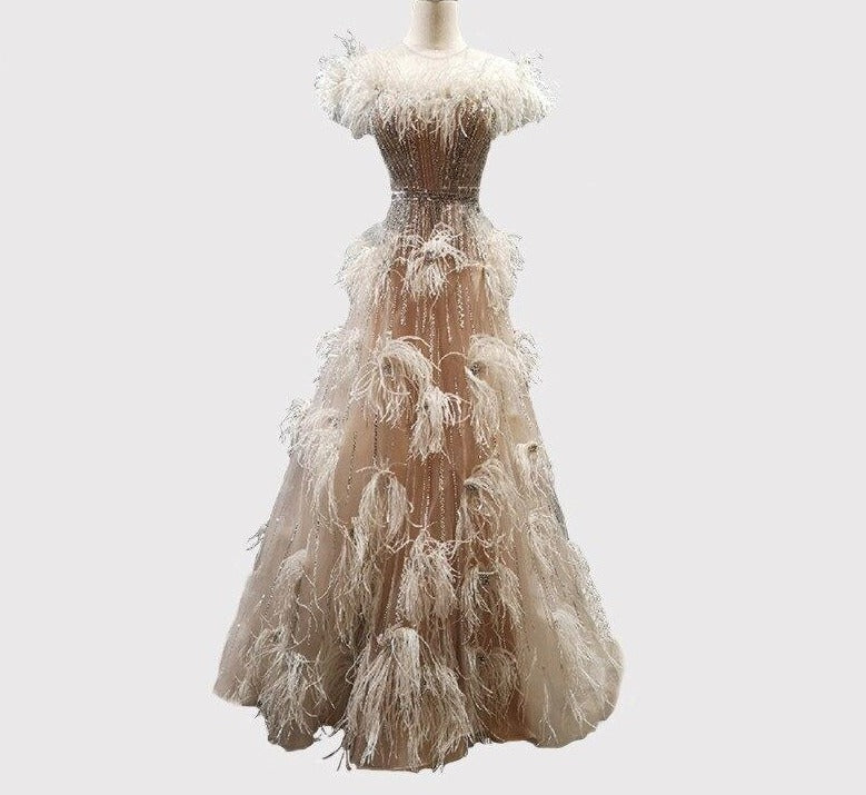 Tessa Elegant Feathers Beading Formal Dress Mscooco.co.uk