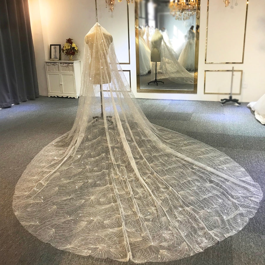 Luxury Long lace sparkling wedding veil Mscooco.co.uk