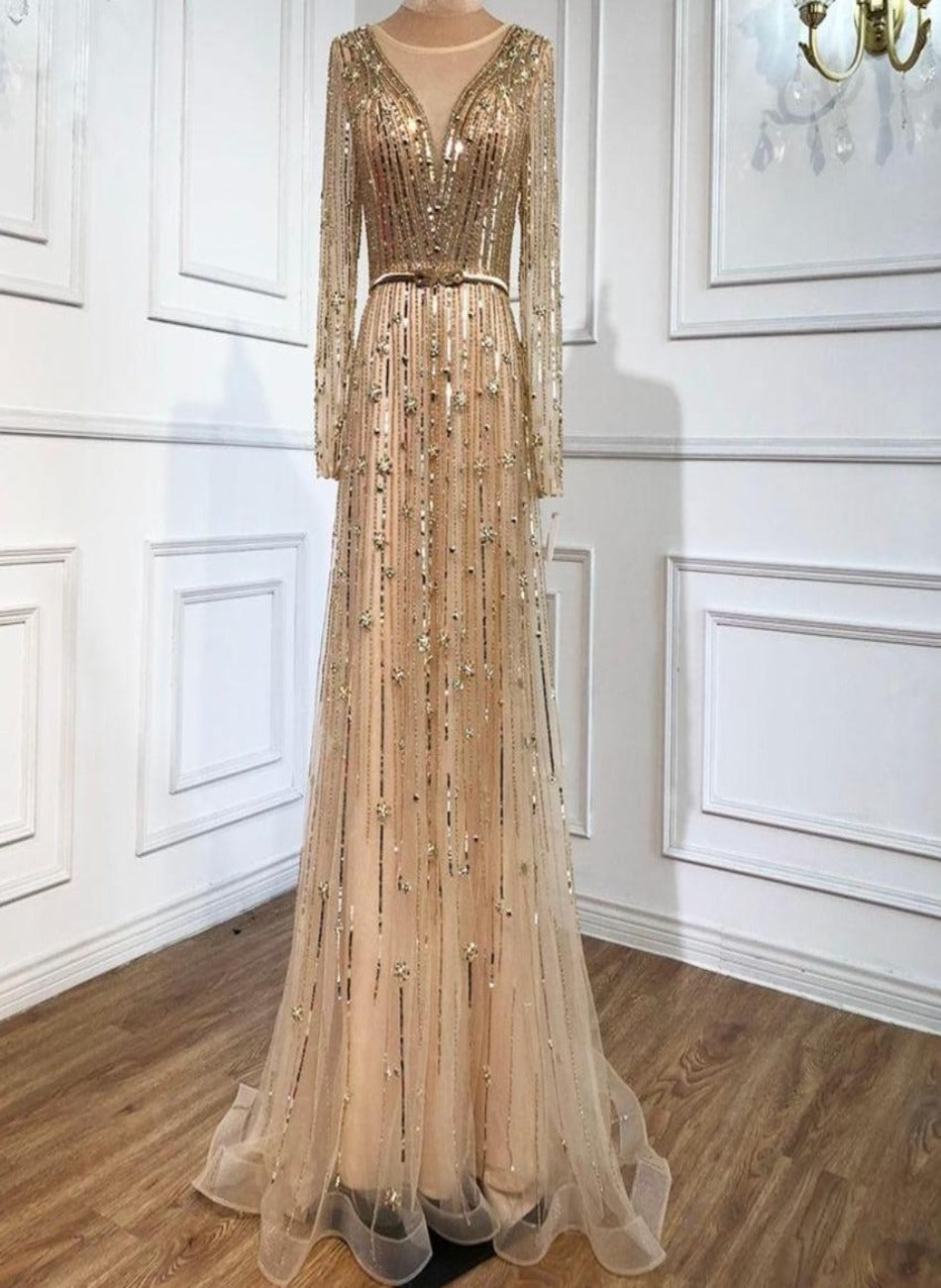 Makenna A-Line Luxury Sparkle Beading Formal Dress Mscooco.co.uk