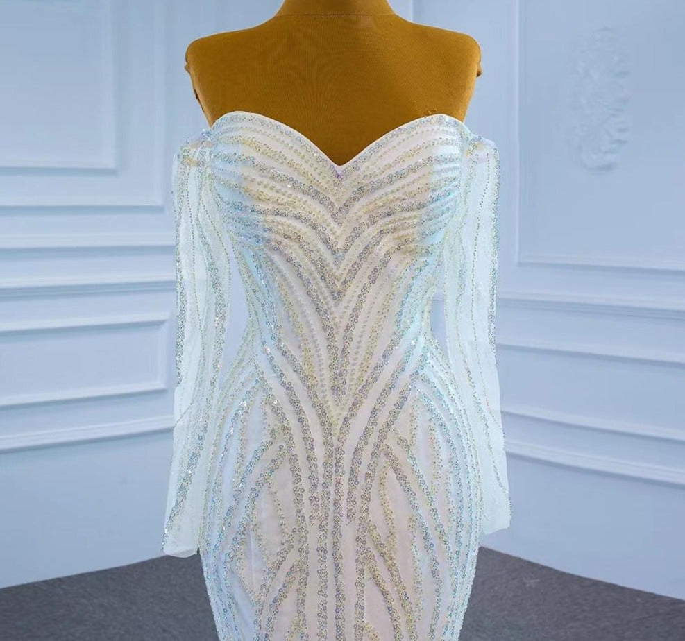 White Luxury Mermaid Beading Pearls Wedding Dress Mscooco.co.uk