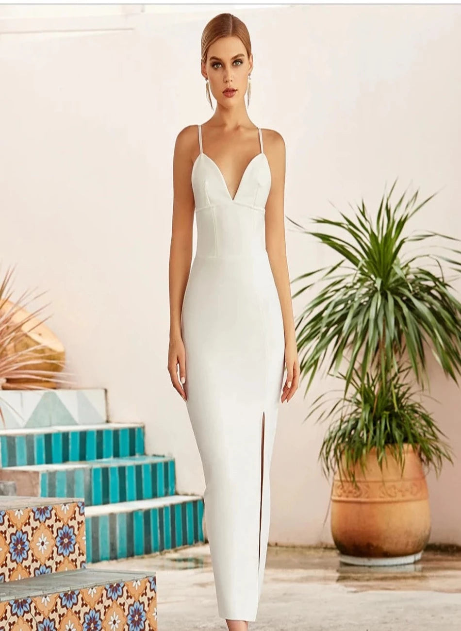 V Neck Spaghetti Strap Celebrity Dress Mscooco.co.uk