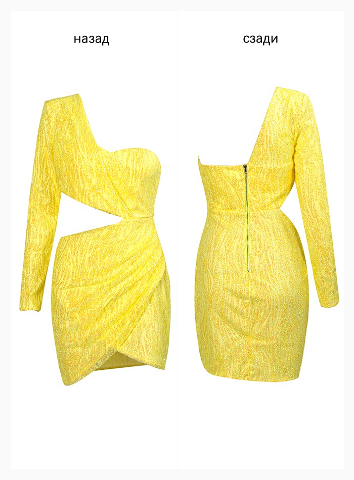 Single Sleeve Glitter Glue Bead Material Bodycon Mini Dress - MSCOOCO