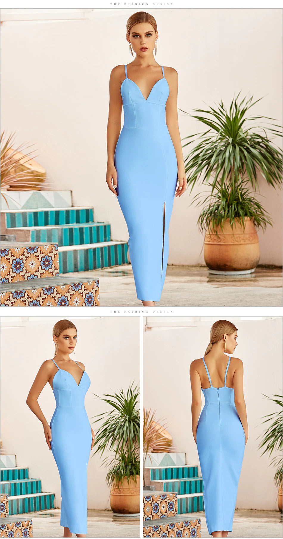 V Neck Spaghetti Strap Celebrity Dress Mscooco.co.uk
