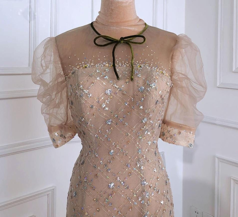 Zaylee Luxury Mermaid Half Puff Sleeves Evening Dress Mscooco.co.uk