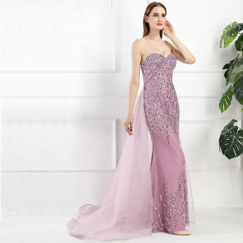 Purple Flory Beaded Maxi Dress Mscooco.co.uk