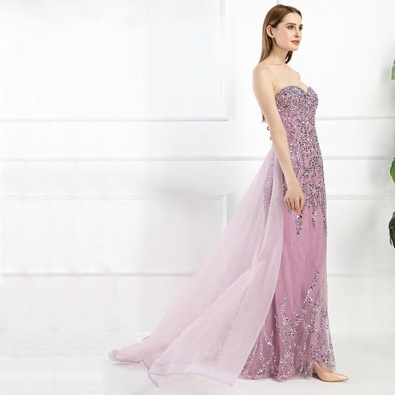Purple Flory Beaded Maxi Dress Mscooco.co.uk