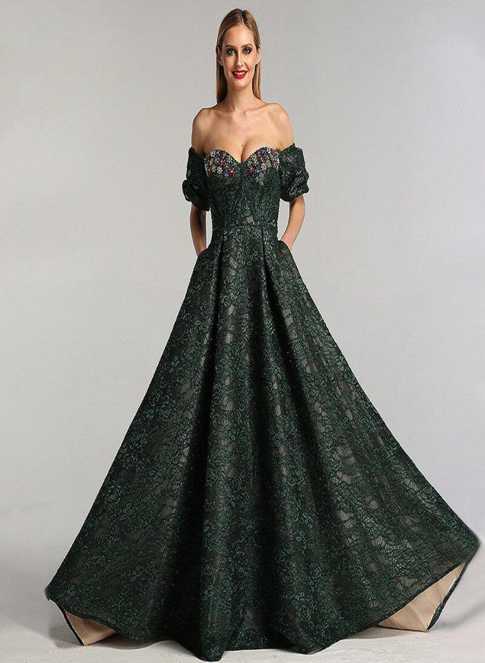 Hazel - Diamond Flowers Lace Evening Dress Mscooco.co.uk