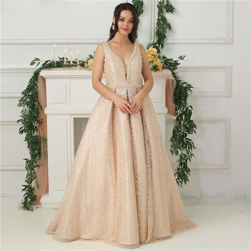 Sophia - Pearls Crystal Lux Gown Mscooco.co.uk