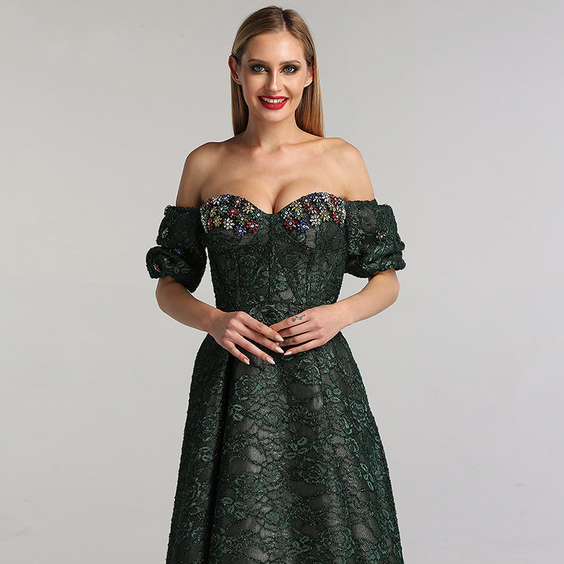 Hazel - Diamond Flowers Lace Evening Dress Mscooco.co.uk