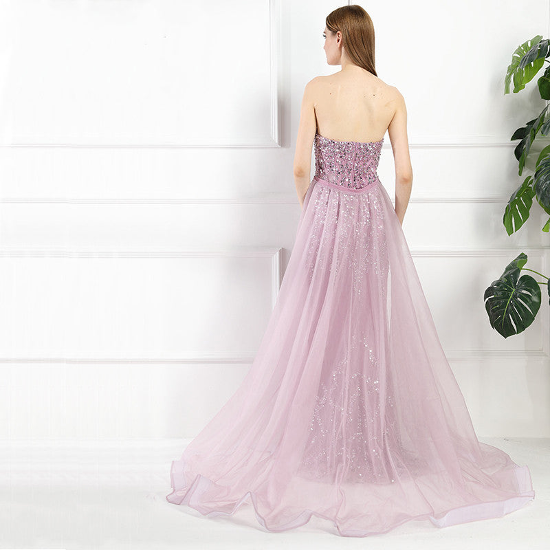 Purple Flory Beaded Maxi Dress Mscooco.co.uk