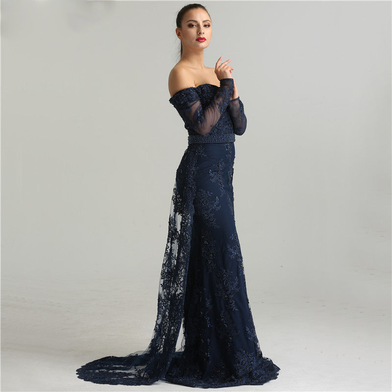 Sofia - Embroidery Pearls Evening Dress Mscooco.co.uk