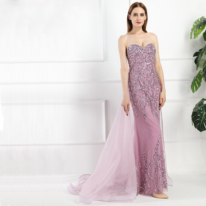 Purple Flory Beaded Maxi Dress Mscooco.co.uk