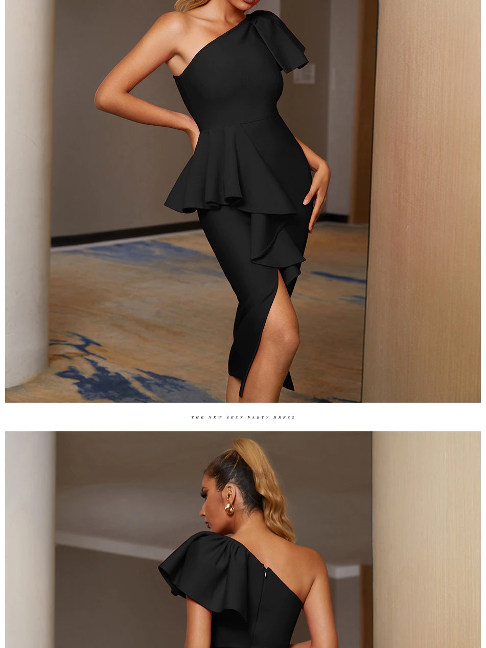 One Shoulder Ruffles Bandage Dress Mscooco.co.uk