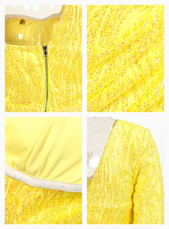 Single Sleeve Glitter Glue Bead Material Bodycon Mini Dress - MSCOOCO
